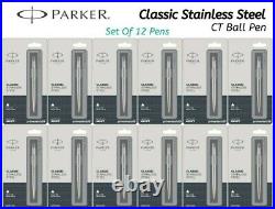 12 X New Parker Classic Stainless Steel Chrome Trim Ball Point Pen, Parker Pens