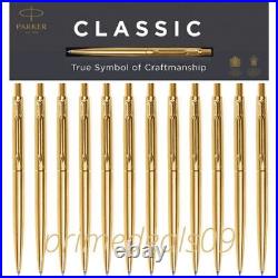 12 X Parker Classic Gold Finish GT Stainless Steel Body Ballpoint Pen, Blue Ink