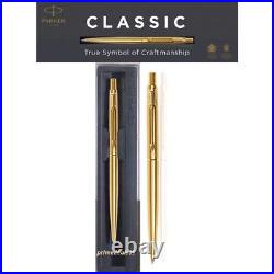 12 X Parker Classic Gold Finish GT Stainless Steel Body Ballpoint Pen, Blue Ink