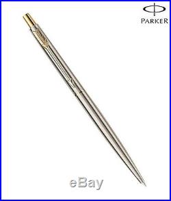 12 x Parker Classic Stainless Steel GT Gold Trim Ball Point Pen Blue Ink Jotter
