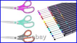 18-Colors Fine Tip Pens with 3-Pack Mutipurpose Scissors