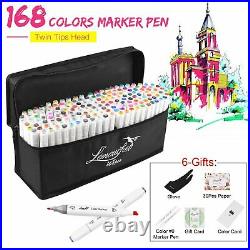 85 168 Color Markers Pen Art Sketch Fine Point Broad Dual Tips Adult Coloring