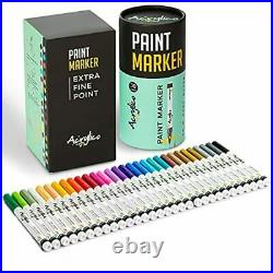 Acrylico Acrylic Paint Pen Set of 30 Extra Fine Tip Point Pens with 6 Pastel M