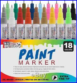 Art Supply 18 Color Set of Extra Fine Point Tip Oil Based Paint Pen Markers