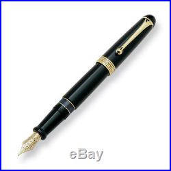 Aurora 88 Gold Plated Fountain Pen Black Resin Large Fine Point New 800-F