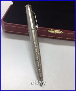 CARTIER BALL POINT PEN 2C Logo Authentic carved seal Silver With Box fine jmp