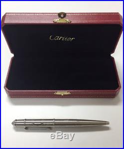 CARTIER BALL POINT PEN 2C Logo Authentic carved seal Silver With Box fine jmp