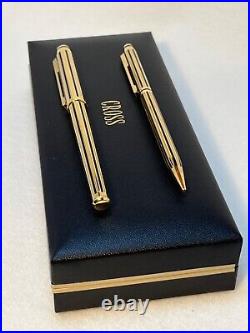 CROSS SIGNATURE BARLEYCORN 22K Electroplate Gold Rollerball Pen & 0.5mm Pencil