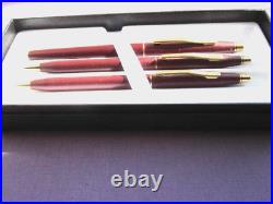 Cross Burgundy & Gold Rollerball Pen With Pen & Pencil Set Pencil Lead Is 0.5mm