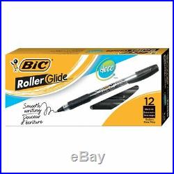 Deco Roller Glide Ball Pens, 0.7 Mm Fine Point WithRubber Grip, Black 12-Count