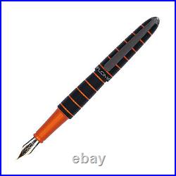 Diplomat Elox Fountain Pen in Ring Black/Orange 14K Gold Fine Point NEW