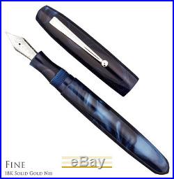 Edison Collier Blue Steel 18K Gold Nib Fine Point Fountain Pen- NEW In Gift Box