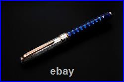 Elettric Honeybee Fountain Pen 925 Solid Silver Bock Nib Fine Point Blue Ink