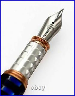 Elettric Honeybee Fountain Pen Solid Silver Bock Nib Extra Fine Point Blue Ink