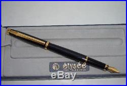 Elysee Black & Gold Trim Fountain Pen Fine Point In Box