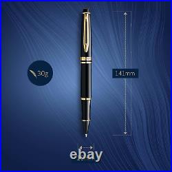 Expert Rollerball Pen Gloss Black with 23K Gold Trim Fine Point Black Ink Gift B