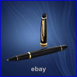 Expert Rollerball Pen Gloss Black with 23K Gold Trim Fine Point Black Ink Gift B