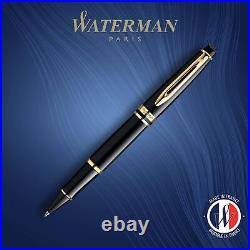 Expert Rollerball Pen Gloss Black with 23k Gold Trim Fine Point Black Ink Gif