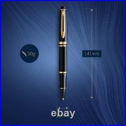 Expert Rollerball Pen Gloss Black with 23k Gold Trim Fine Point Black Ink Gif