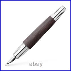 Faber-Castell E-Motion Fountain Pen Fine Point Wood & Chrome Black 148221 New