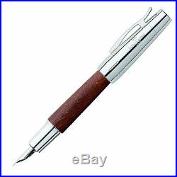 Faber-Castell E-Motion Fountain Pen Fine Point Wood & Chrome Brown 148201 New