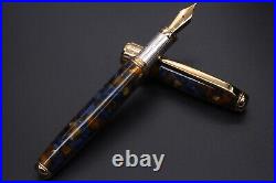Harlequin Resin Fountain Pen 925 Solid Silver Bock Nib Extra Fine Point Blue Ink