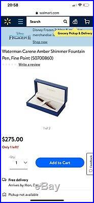 NEW Waterman Carene Amber Shimmer Fountain Pen, Fine Point (S0700860)