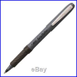 New Bic Grip Stick Roller Ball Pen Micro Fine Point 0.5 Mm Black 12 Pens Ofiice
