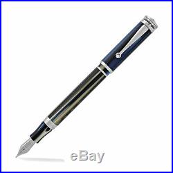 New Montegrappa Ducale Murano Steel and Blue Fine Point Fountain Pen ISDUR2IF