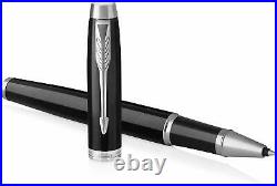 PARKER IM Rollerball Pen, Black Lacquer Gold Trim with Fine Point Black Ink