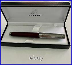 PARKER Premier Rollerball Pen Crimson Red Fine Point Black Ink with Box