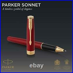 PARKER Sonnet Rollerball Pen Red Lacquer with Gold Trim Fine Point Black Ink