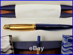 PRISTINE Waterman Edson Rare Saphire Blue 18k Gold Fountain Pen Fine Point Ink
