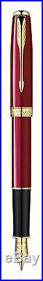 Parker 1859460 Sonnet Medium-Point Fine-Writing Fountain Pen Red Lacquer Gold