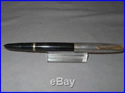 Parker 51 Black Sterling Cap Fountain Pen works-extra fine point