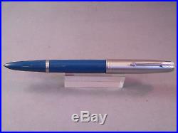 Parker 51 Blue Chrome Cap Fountain Pen and Pencil Set -working- fine point