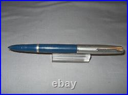 Parker 51 Blue Fountain Pen works-Fine point