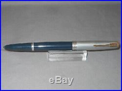 Parker 51 Blue Sterling Cap Fountain Pen works-extra-fine point