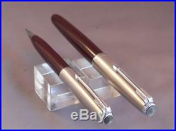 Parker 51 Brown Chrome Cap Fountain Pen and Pencil Set -working- fine point