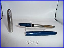 Parker 51 Demi Blue Chrome Cap Fountain Pen works-fine point