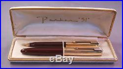 Parker 51 Demi Brown Gold Cap Fountain Pen Set works-fine point