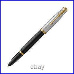 Parker 51 Premium Fountain Pen in Black with Gold Trim Fine Point NEW in Box