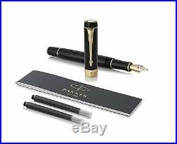 Parker Duofold International Classic Black Gold Trim Fountain Pen Fine Point New