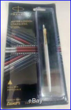 Parker Jotter Stainless Steel Ball Point Pen GT Gold Trim Fine Blue Ink (24 pcs)