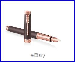 Parker Premier Soft Brown Fountain Pen w Pink Gold Trim PGT Fine Point 1931405