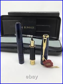 Parker Sonnet Fountain Pen Deep Blue Laque Fine Point Gold plated Nib France NOS