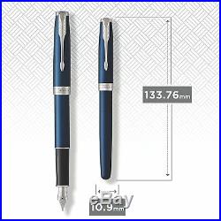 Parker Sonnet Lacquered Blue Fountain Pen With Chrome Trim Fine Point 1945363