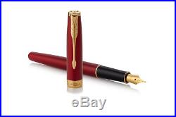 Parker Sonnet Lacquered Red Fountain Pen w Gold Trim GT Fine Point 1931473 NEW