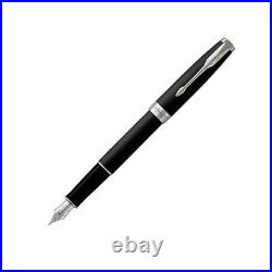 Parker Sonnet Matte Lacquered Black Fountain Pen With Chrome Trim Fine Point New