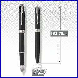 Parker Sonnet Matte Lacquered Black Fountain Pen With Chrome Trim Fine Point New
